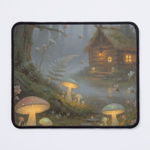 Item preview, Enchanted Forest Cottage Fantasy Art Glowing Mushrooms Cozy Fairycore Landscape designed and sold by cr6zym1nd.