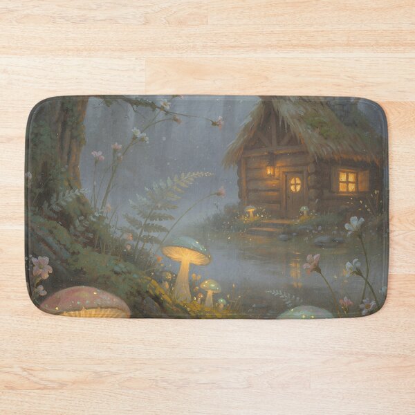 Item preview, Enchanted Forest Cottage Fantasy Art Glowing Mushrooms Cozy Fairycore Landscape designed and sold by cr6zym1nd.