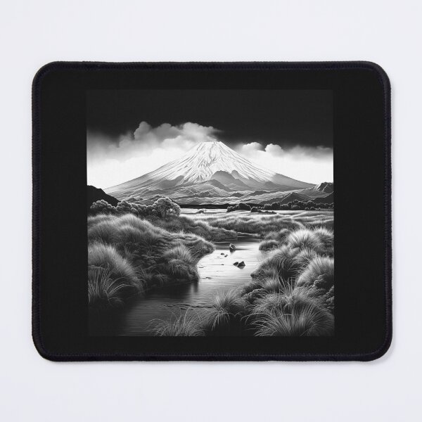 Item preview, Black and White Mount Fuji Wetland Landscape Art designed and sold by inkoutninja.