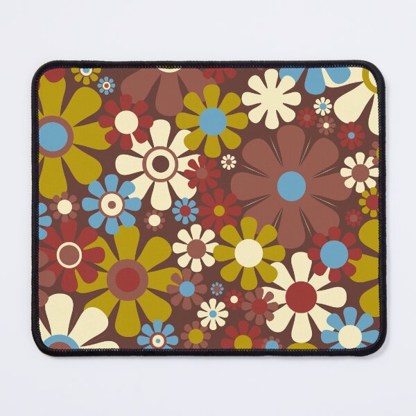 Item preview, Groovy Retro 60s 70s Floral Pattern Brown Moss Blue designed and sold by kierkegaard.