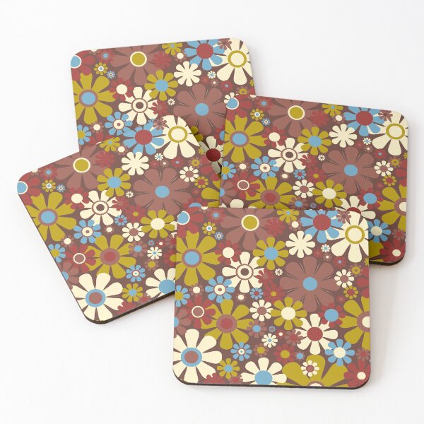 Item preview, Groovy Retro 60s 70s Floral Pattern Brown Moss Blue designed and sold by kierkegaard.
