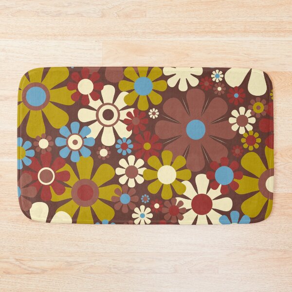 Item preview, Groovy Retro 60s 70s Floral Pattern Brown Moss Blue designed and sold by kierkegaard.