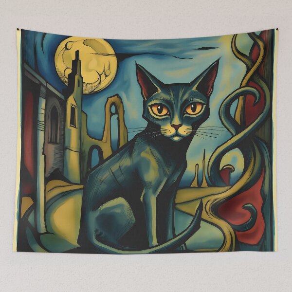Item preview, Aloof blue surreal cat designed and sold by Cathedral of Curiosity.