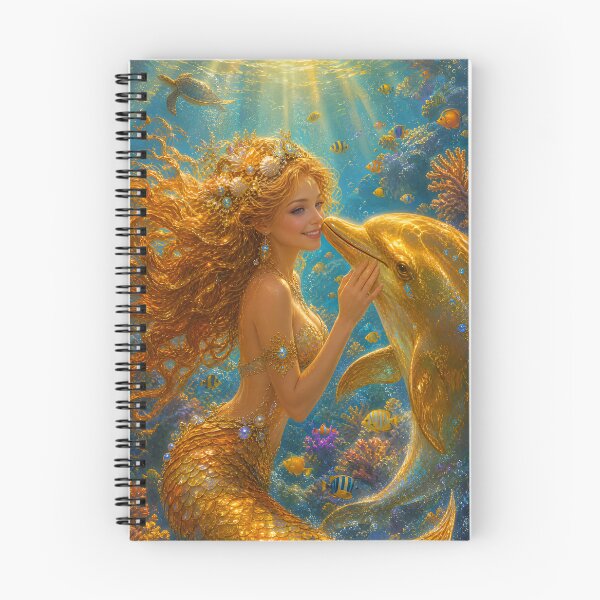 Aperçu de l'œuvre petite sirène et dauphin doré créée et vendue par SandyPictures.
