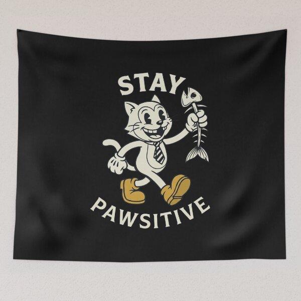 Item preview,  Stay Pawsitive Retro Cat Cartoon Fish Vintry Off designed and sold by VintryOff.