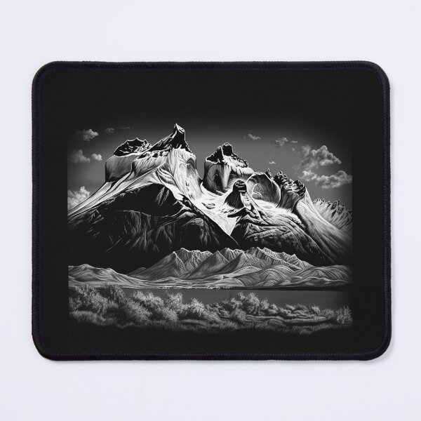 Item preview, Black and White Himalayan Mountain Range Landscape Art designed and sold by inkoutninja.