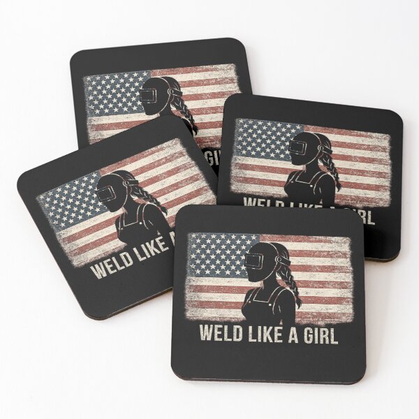 Item preview, Weld Like A Girl - Female Welder Vintage American Flag Design designed and sold by RusticMeadow.