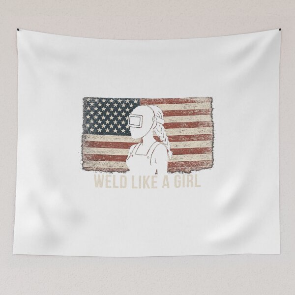Item preview, Weld Like A Girl - Female Welder Vintage American Flag Design designed and sold by RusticMeadow.