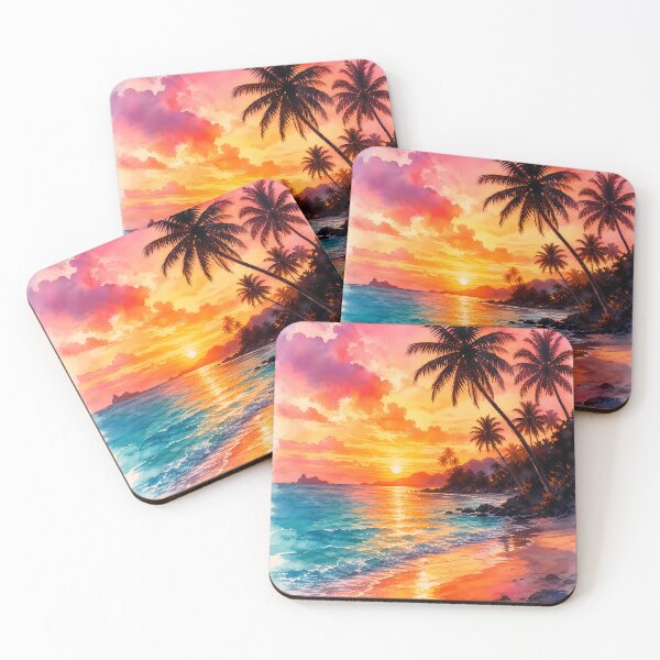 Item preview, Watercolor Tropical Beach Sunset Landscape designed and sold by LuisWorks.