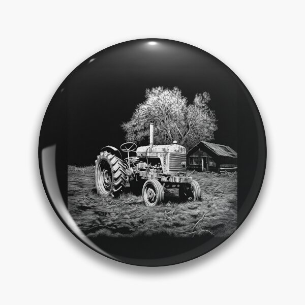 Item preview, Black and White Vintage Tractor Farm Landscape Art designed and sold by inkoutninja.