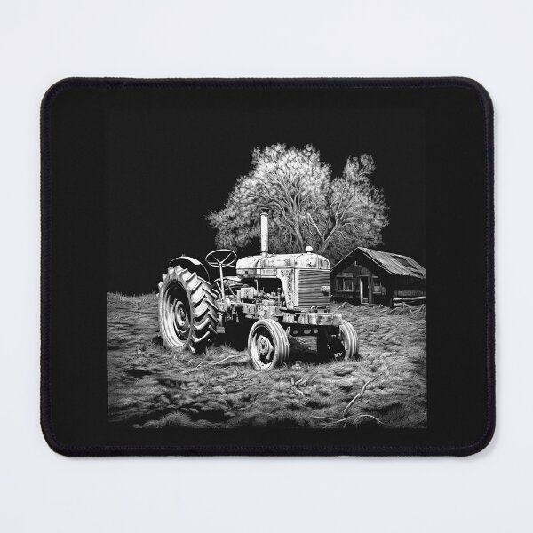 Item preview, Black and White Vintage Tractor Farm Landscape Art designed and sold by inkoutninja.