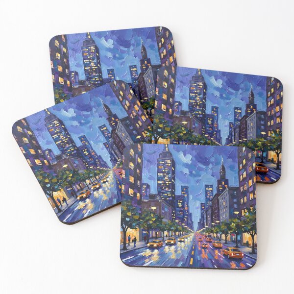 Item preview, New York City Night Street Painting – Empire State & Yellow Taxis Impasto Art | NYC Cityscape Wall Art Canvas designed and sold by Nene's design.