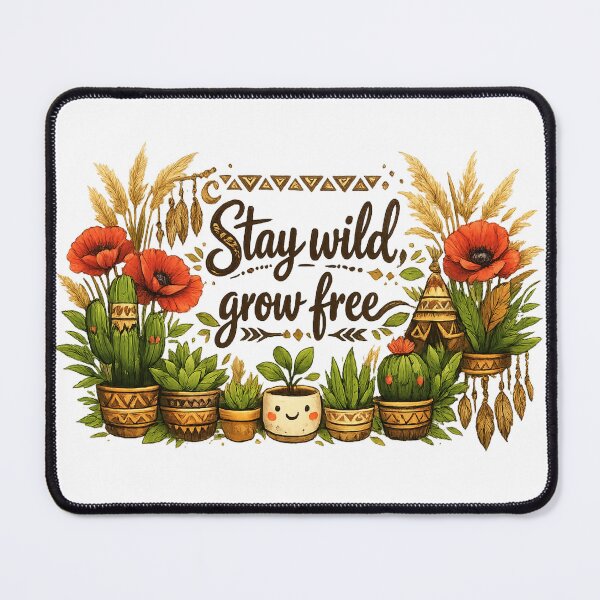 Item preview, Stay Wild Grow Free Boho Garden - Red Poppies and Cactus Art designed and sold by myforestfog.