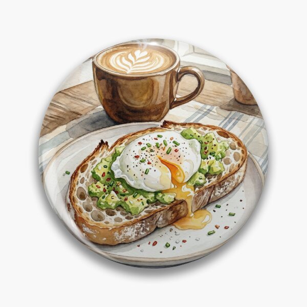 Item preview, Cozy Morning Avocado Toast and Latte Watercolor designed and sold by Itjung-Room.