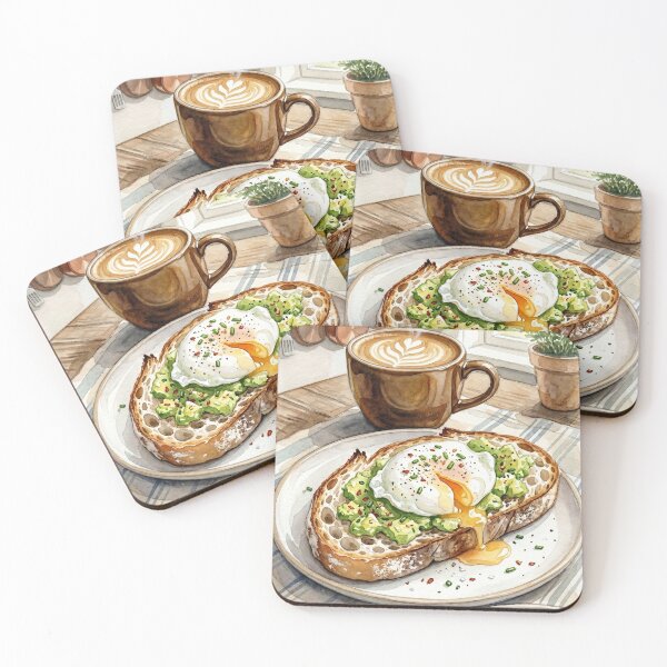 Item preview, Cozy Morning Avocado Toast and Latte Watercolor designed and sold by Itjung-Room.