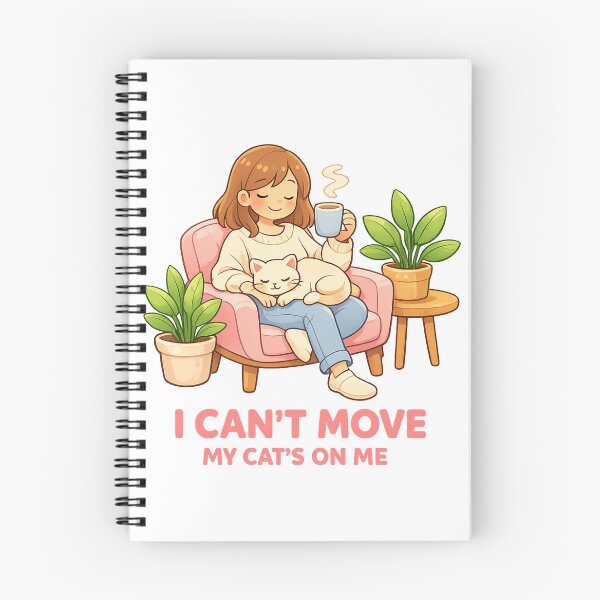 Item preview, I Can't Move My Cat's On Me - Cute Cozy Coffee Girl and Sleeping Kitty Art designed and sold by myforestfog.
