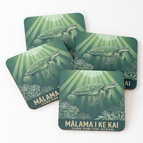 Item preview, Mālama I Ke Kai Care for the Ocean — Hawaiian Green Sea Turtle Honu Conservation Art Print Threads series. designed and sold by MālamaThreads.