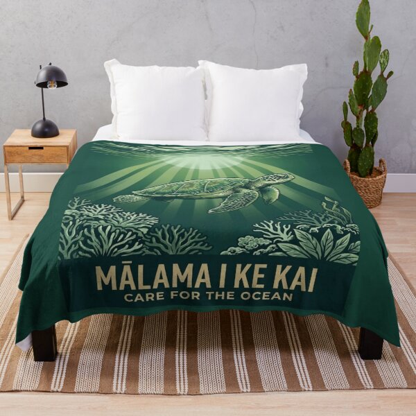 Item preview, Mālama I Ke Kai Care for the Ocean — Hawaiian Green Sea Turtle Honu Conservation Art Print Threads series. designed and sold by MālamaThreads.