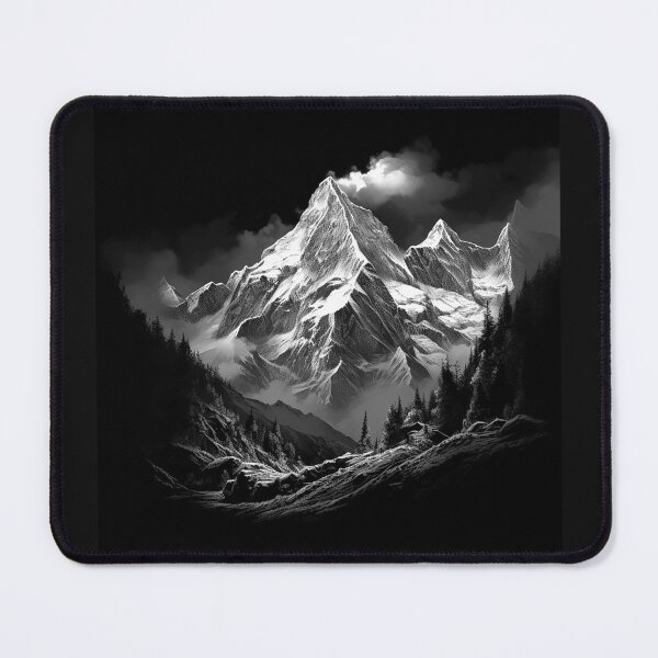 Item preview, Black and White Snowy Mountain Peak Wilderness Art designed and sold by inkoutninja.