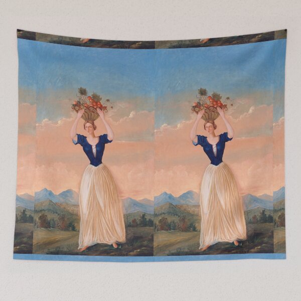 Item preview, Woman Carrying Fruit Basket at Sunset designed and sold by artofuniverse.