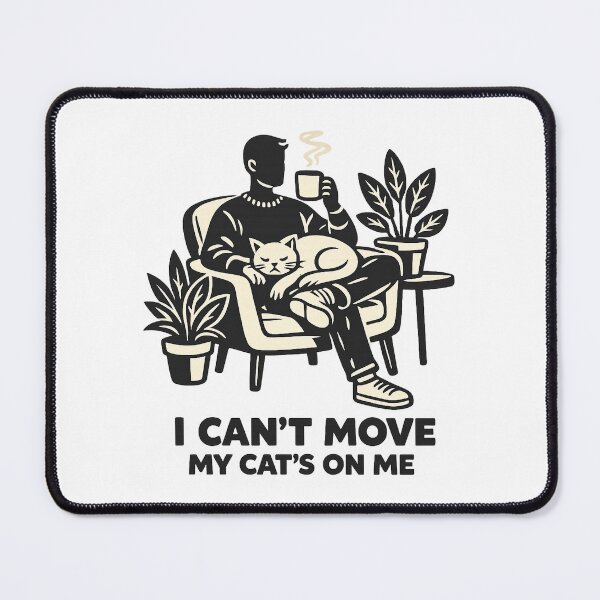 Item preview, I Can't Move My Cat's On Me - Retro Linocut Cat Lover Art designed and sold by myforestfog.