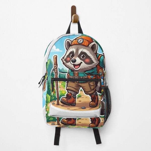 Item preview, Cute Hiking Raccoon Sticker designed and sold by UniqueDesigningshop .