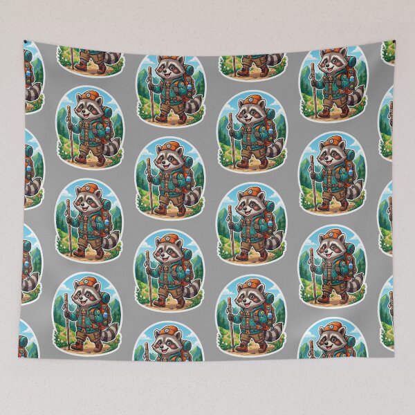 Item preview, Cute Hiking Raccoon Sticker designed and sold by UniqueDesigningshop .