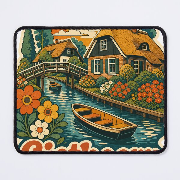 Item preview, Giethoorn Netherlands Travel Souvenir - Retro Illustration designed and sold by VisualArtsOasis.