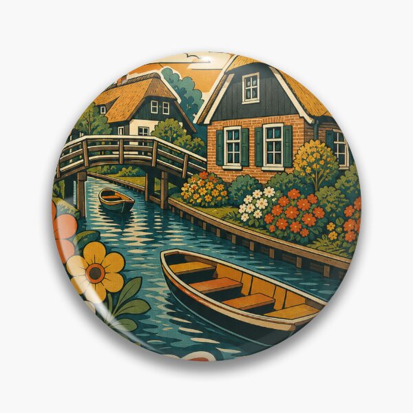 Item preview, Giethoorn Netherlands Travel Souvenir - Retro Illustration designed and sold by VisualArtsOasis.