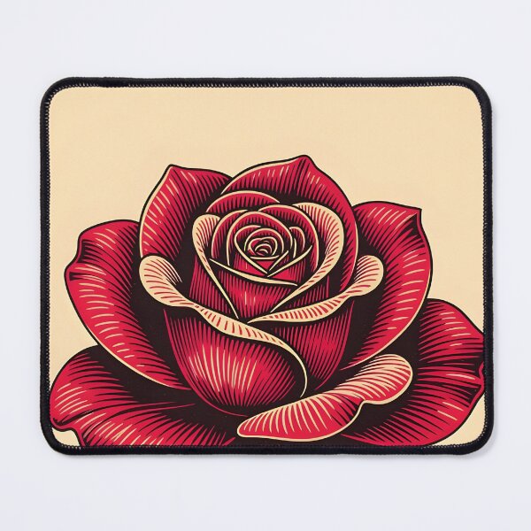 Item preview, A close-up of a single red rose woodcut print designed and sold by Ponted.