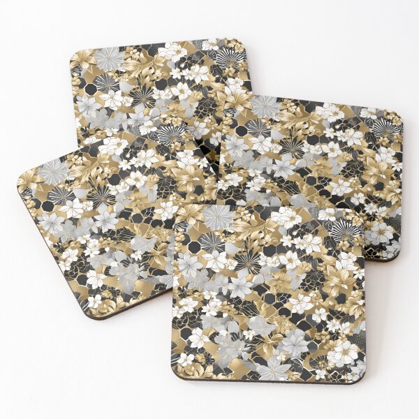 Item preview, Japanese Sakura Cherry Blossom Pattern - Traditional gold silver black white Wagara Design designed and sold by KS-PopArtJapan.