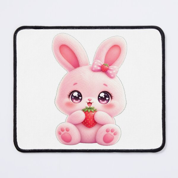 Item preview,  Adorable Kawaii Fluffy Pink Bunny with Strawberry designed and sold by Inky Atlas.