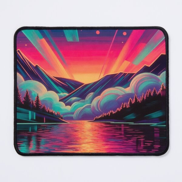 Item preview, Retro Synthwave Sunset Neon Mountain Lake Landscape designed and sold by Nexus Space.