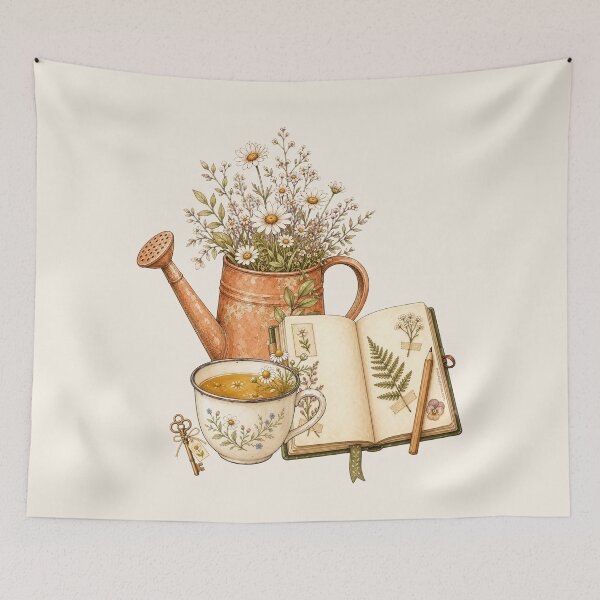 Item preview, The Key to Happiness | Cottagecore Vintage Botanical Collage | Calm and Cozy Colelction designed and sold by Made by Tamar.