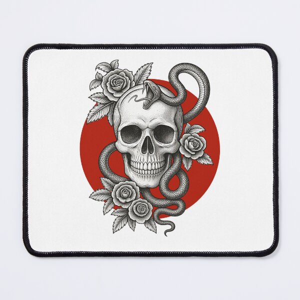 Item preview, Edgy Tattoo Skull, Serpent and Red Rose Design designed and sold by DAILYNEEDSS.
