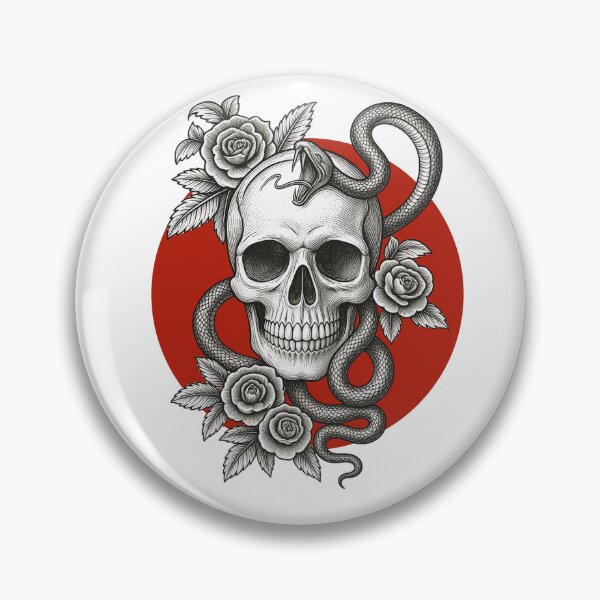 Item preview, Edgy Tattoo Skull, Serpent and Red Rose Design designed and sold by DAILYNEEDSS.