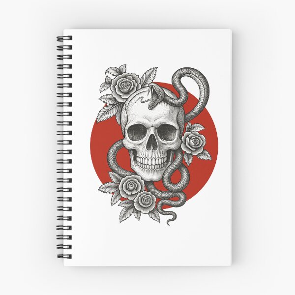 Item preview, Edgy Tattoo Skull, Serpent and Red Rose Design designed and sold by DAILYNEEDSS.