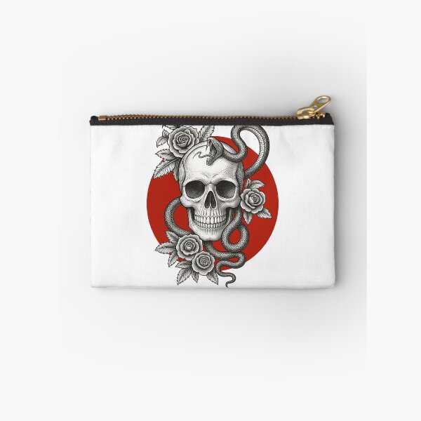 Item preview, Edgy Tattoo Skull, Serpent and Red Rose Design designed and sold by DAILYNEEDSS.