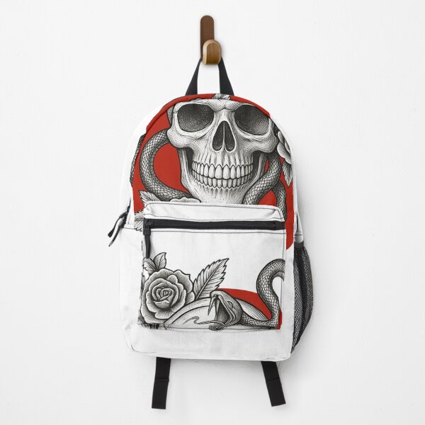 Item preview, Edgy Tattoo Skull, Serpent and Red Rose Design designed and sold by DAILYNEEDSS.