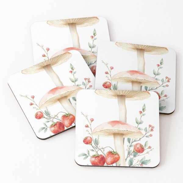 Item preview, Watercolor Mushroom and Strawberry Botanical Art designed and sold by Vida e Arte.