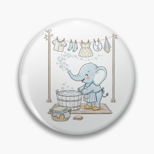 Item preview, Cute Baby Elephant Doing Laundry and Blowing Soap Bubbles Illustration designed and sold by TaiwanMemory.