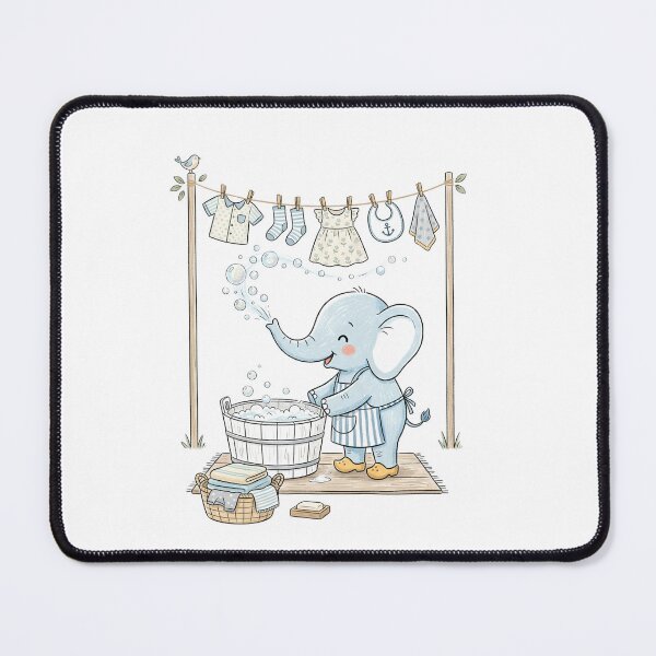 Item preview, Cute Baby Elephant Doing Laundry and Blowing Soap Bubbles Illustration designed and sold by TaiwanMemory.