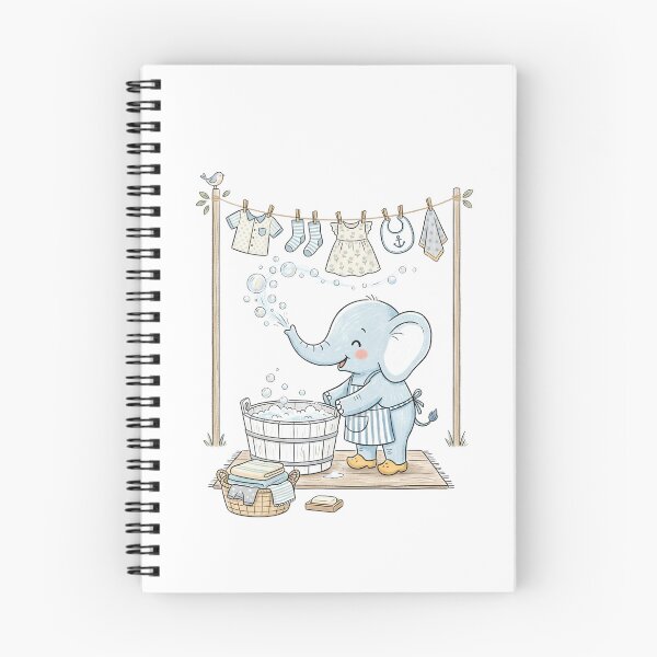 Item preview, Cute Baby Elephant Doing Laundry and Blowing Soap Bubbles Illustration designed and sold by TaiwanMemory.