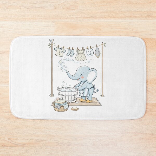 Item preview, Cute Baby Elephant Doing Laundry and Blowing Soap Bubbles Illustration designed and sold by TaiwanMemory.