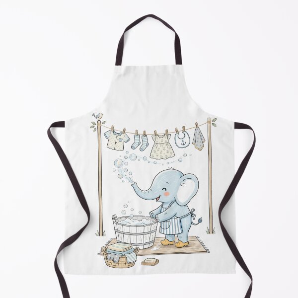 Item preview, Cute Baby Elephant Doing Laundry and Blowing Soap Bubbles Illustration designed and sold by TaiwanMemory.