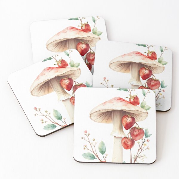 Item preview, Whimsical Watercolor Mushroom and Strawberry Botanical Art designed and sold by Vida e Arte.