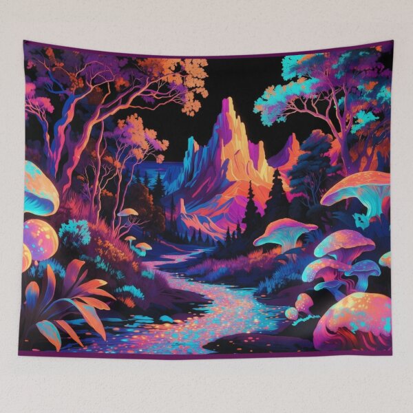 Item preview, Psychedelic Neon Mushroom Forest Fantasy Landscape designed and sold by Nexus Space.