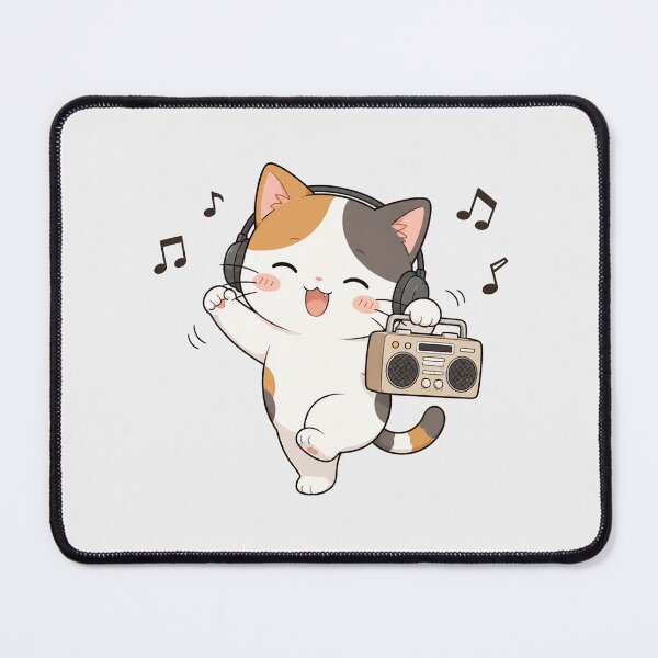Item preview, Cute Calico Cat Listening to Music Kawaii Retro Boombox designed and sold by Seculinator.
