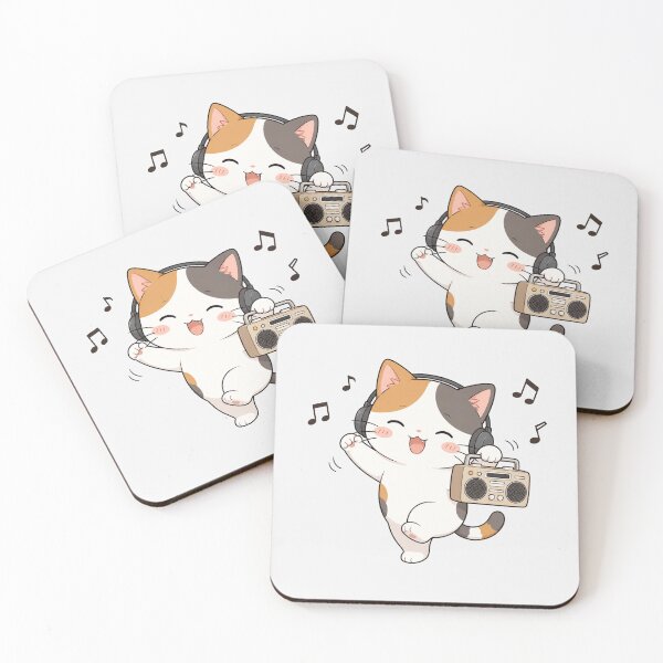 Item preview, Cute Calico Cat Listening to Music Kawaii Retro Boombox designed and sold by Seculinator.