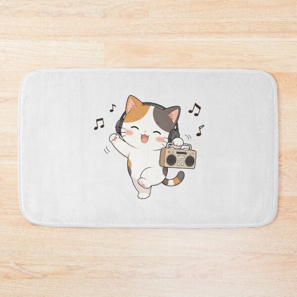 Item preview, Cute Calico Cat Listening to Music Kawaii Retro Boombox designed and sold by Seculinator.